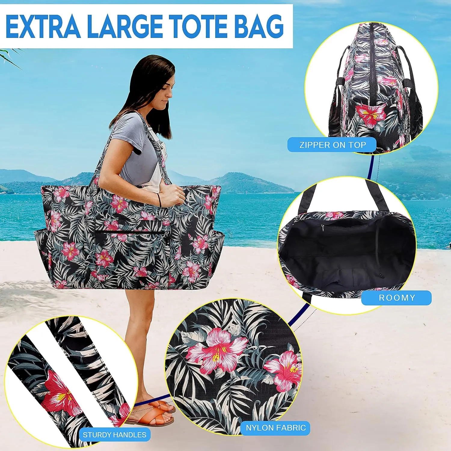 Outrip Extra Large Beach Tote Bags for Family Waterproof Pool Bag for Women with Zipper