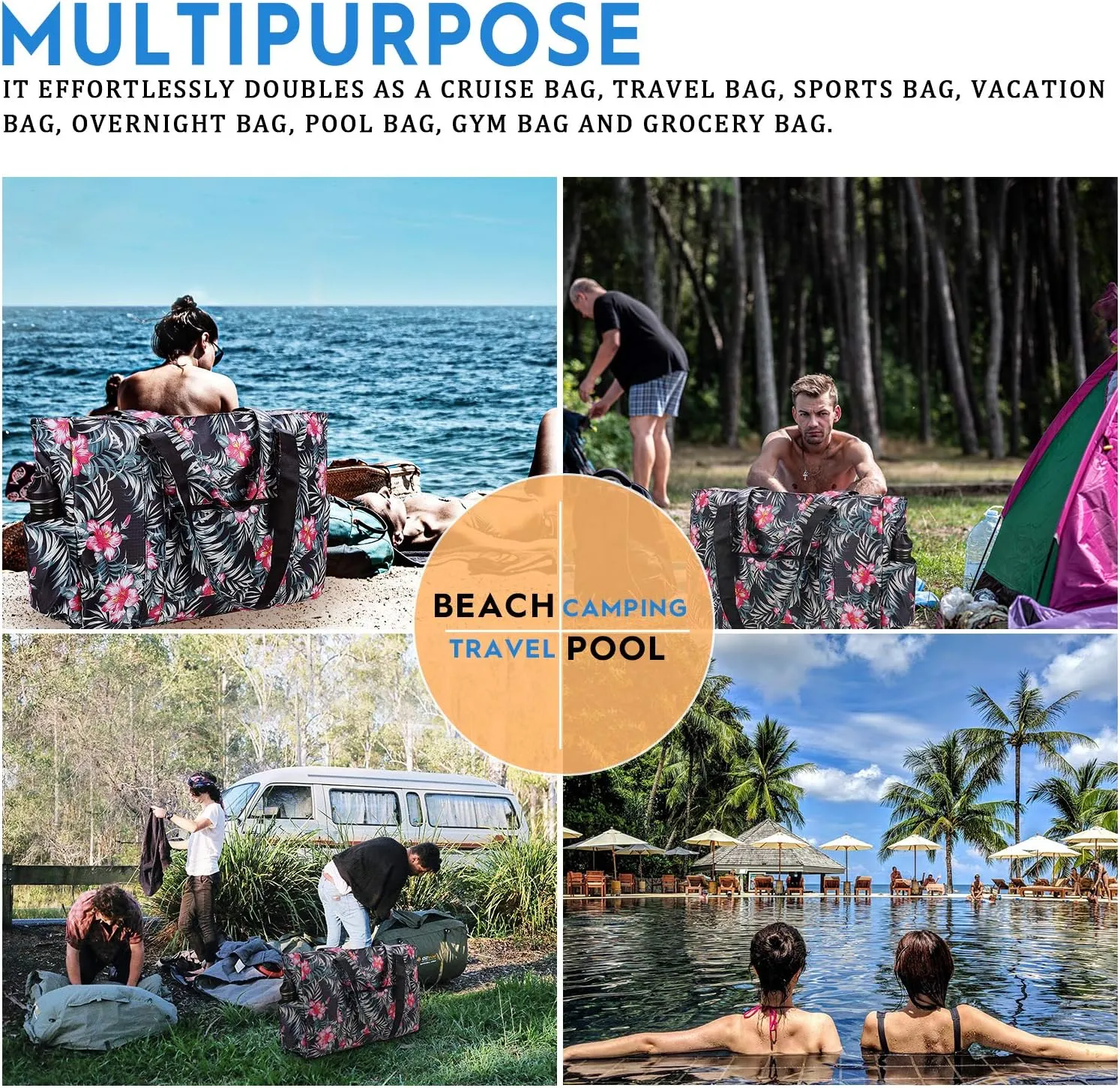 Outrip Extra Large Beach Tote Bags for Family Waterproof Pool Bag for Women with Zipper