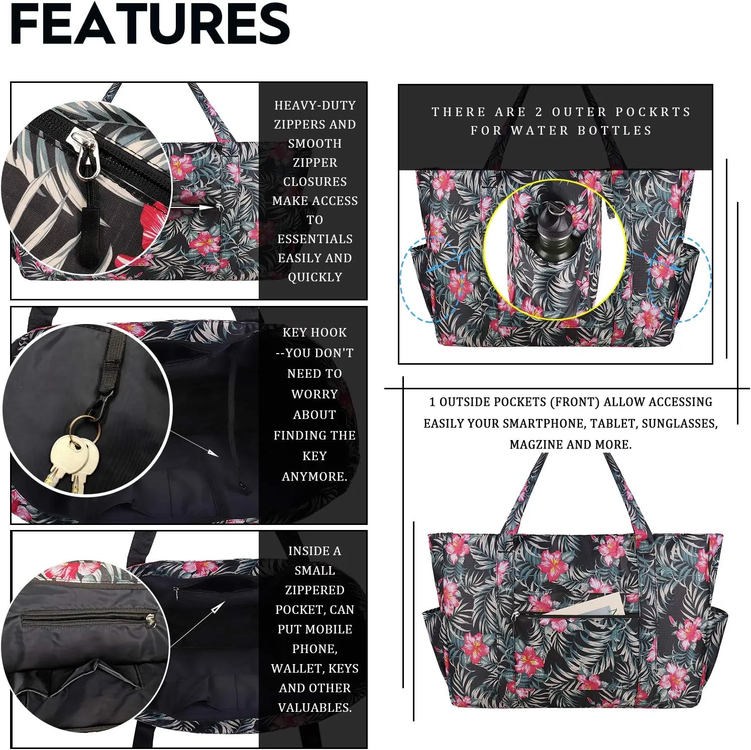 Outrip Extra Large Beach Tote Bags for Family Waterproof Pool Bag for Women with Zipper