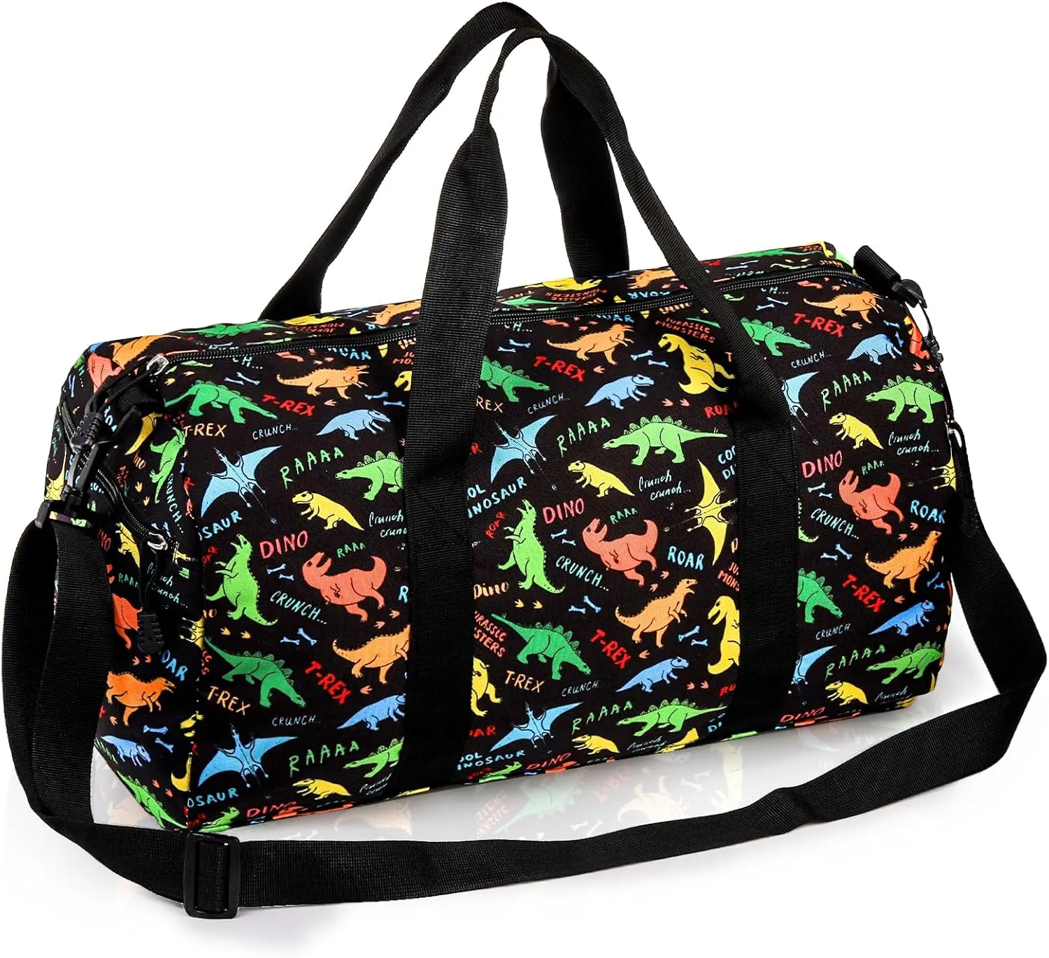 Overnight Duffel Bags, Weekender Carry-On Tote Luggage Bag with Zipper, Dinosaur Pattern Gym Sport Travel Bag for Practice