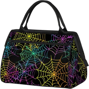 Overnight Weekender Bag for Women Men Spider Web Colorful Abstract Waterproof Carry On Travel Duffel Bags with Zipper Lightweight Sports Gym Bag Luggage Workout Handle Bags for Traveling Yoga Camping