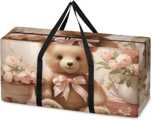 Oversized Moving Bags Bear Cute Flowers Waterproof Storage Totes Large Storage Bags for Clothes Packing Bags for Moving Travel & Clothes Storage
