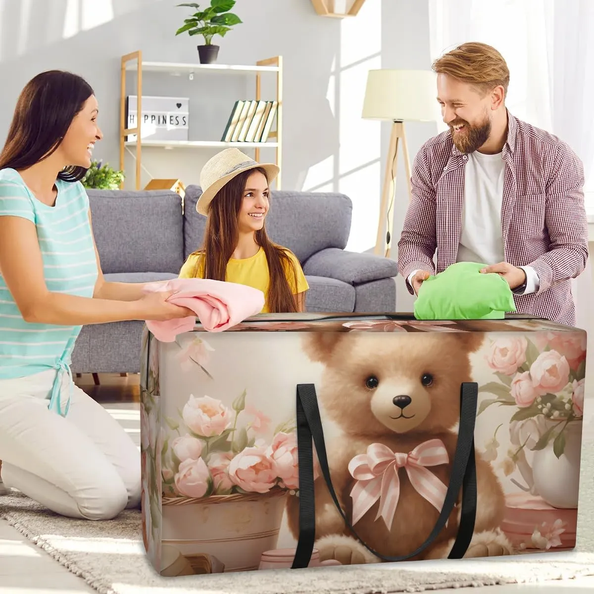Oversized Moving Bags Bear Cute Flowers Waterproof Storage Totes Large Storage Bags for Clothes Packing Bags for Moving Travel & Clothes Storage