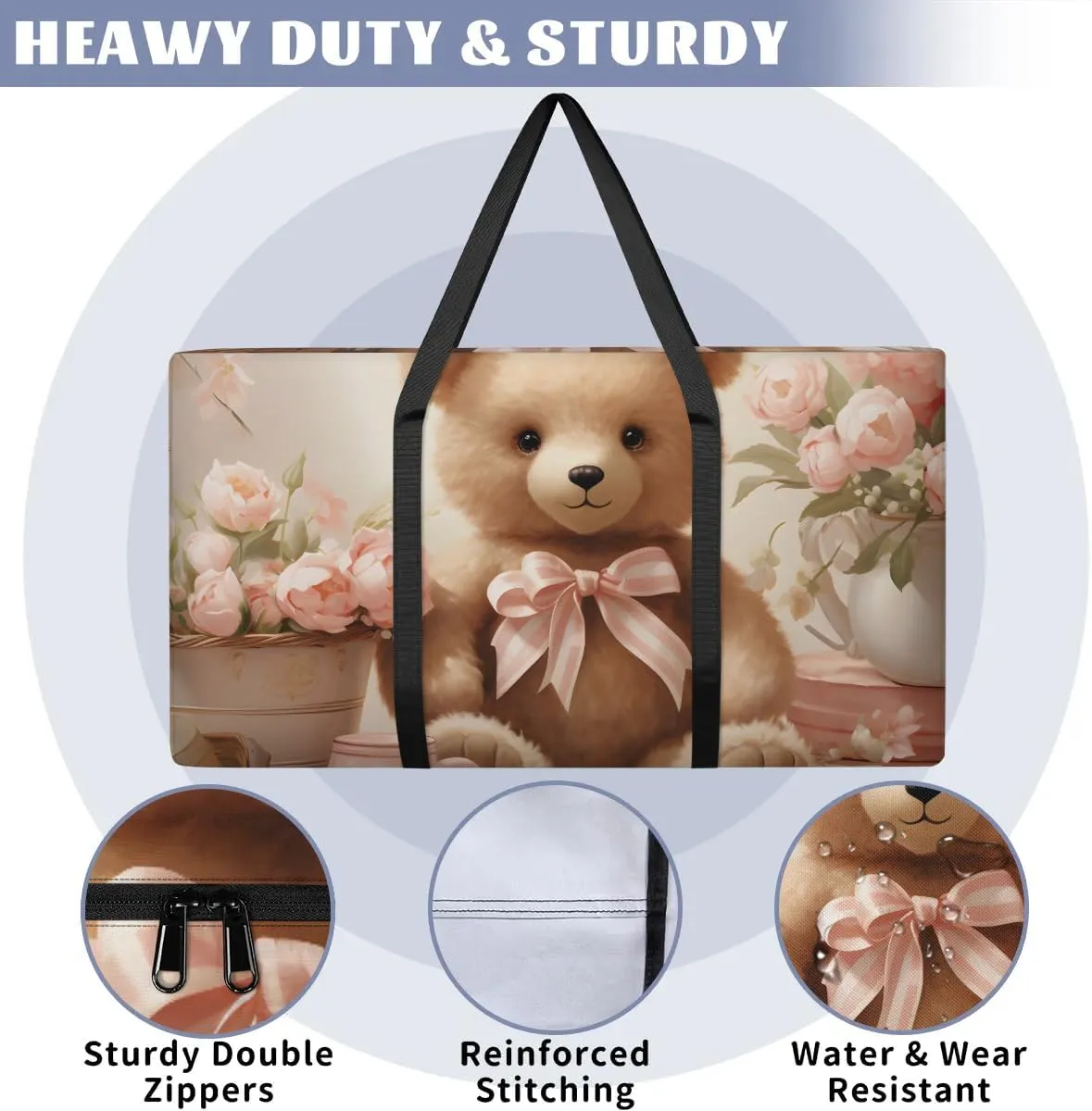 Oversized Moving Bags Bear Cute Flowers Waterproof Storage Totes Large Storage Bags for Clothes Packing Bags for Moving Travel & Clothes Storage