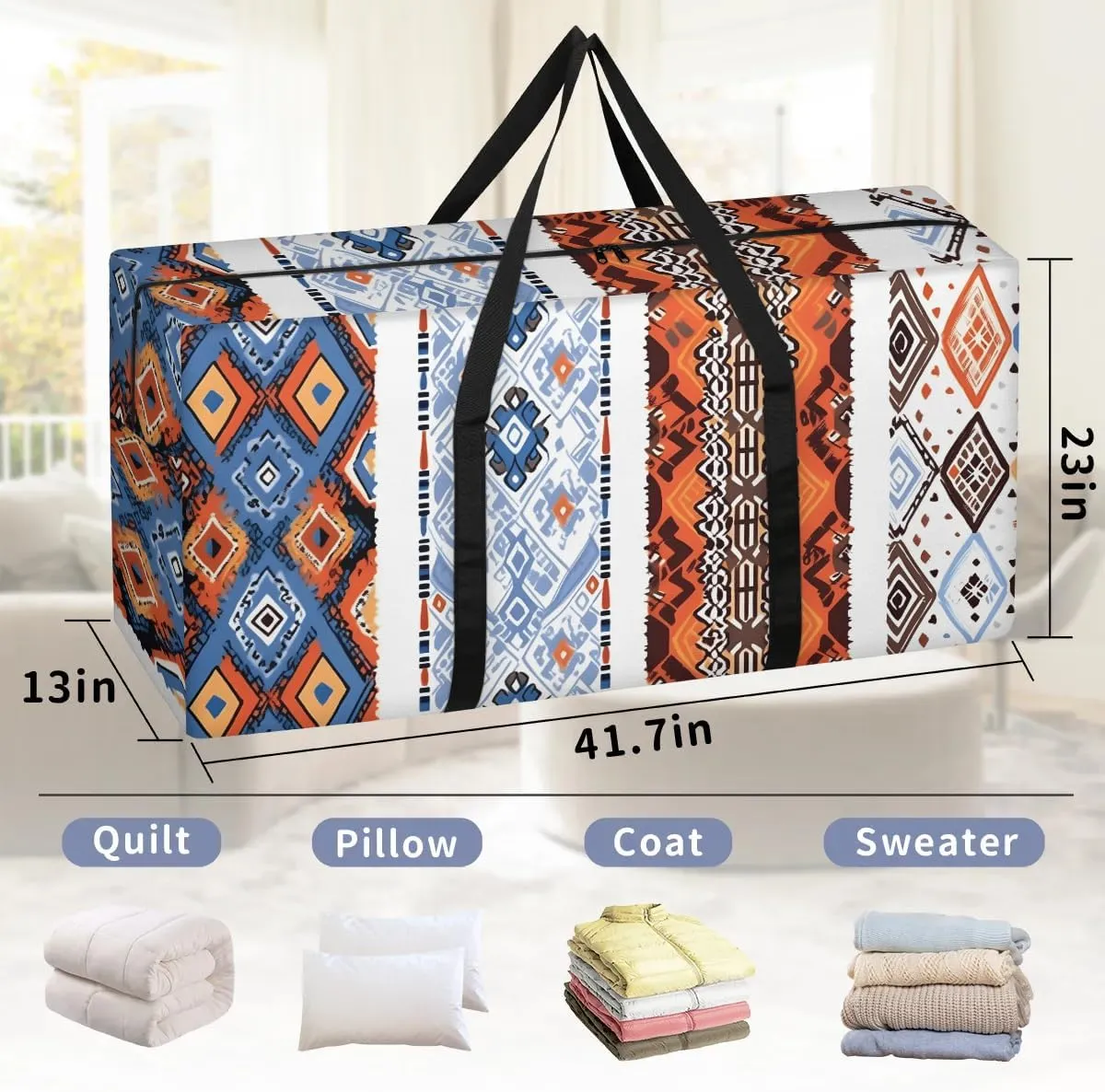 Oversized Moving Bags Boho Bohemian Style Waterproof Storage Totes Large Storage Bags for Clothes Packing Bags for Moving Travel & Clothes Storage