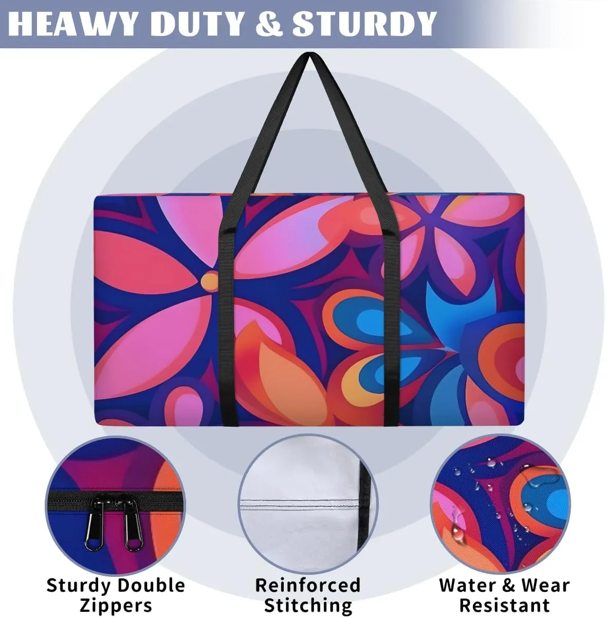Oversized Moving Bags Boho Flowers Waterproof Storage Totes Large Storage Bags for Clothes Packing Bags for Moving Travel & Clothes Storage