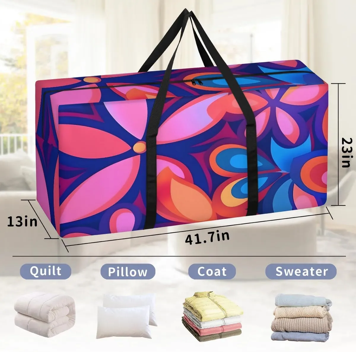Oversized Moving Bags Boho Flowers Waterproof Storage Totes Large Storage Bags for Clothes Packing Bags for Moving Travel & Clothes Storage