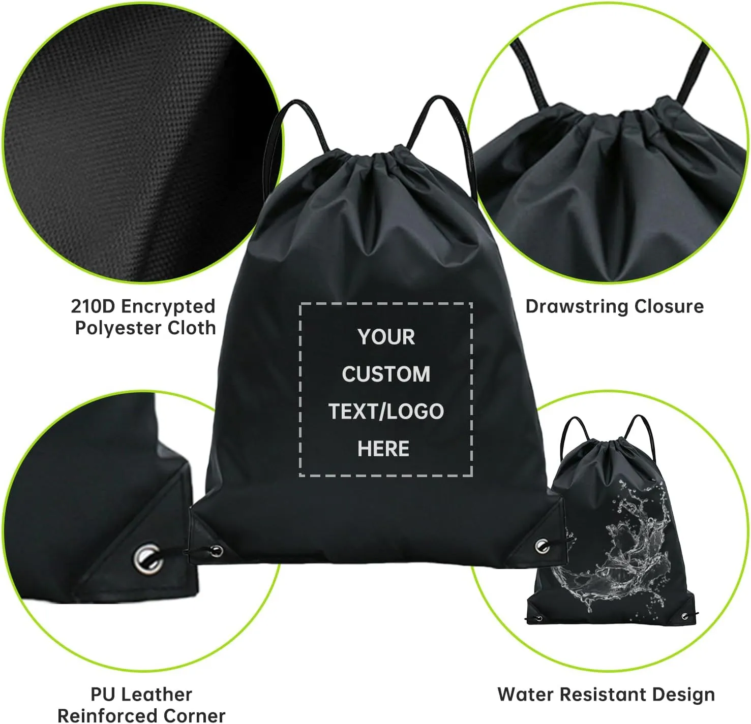 pack of 100 Custom Bags With Your Logo,customized backpack,promotional items,Drawstring Backpacks,Great for Everyday Use (Custom black)