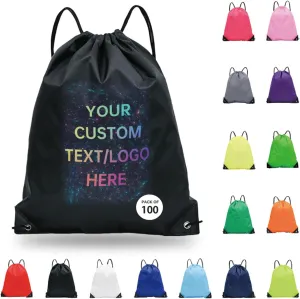 pack of 100 Custom Bags With Your Logo,customized backpack,promotional items,Drawstring Backpacks,Great for Everyday Use (Custom black)