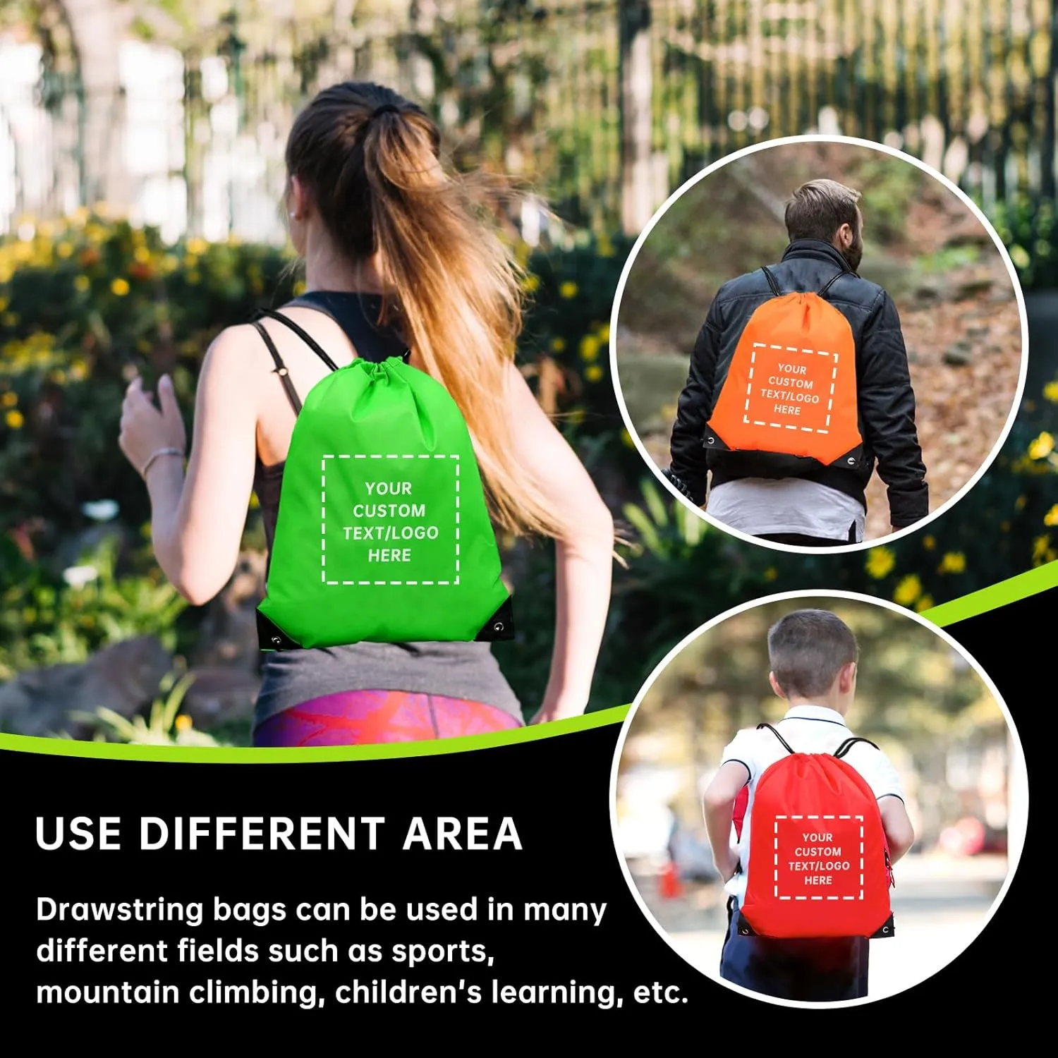 pack of 100 Custom Bags With Your Logo,customized backpack,promotional items,Drawstring Backpacks,Great for Everyday Use (Custom black)