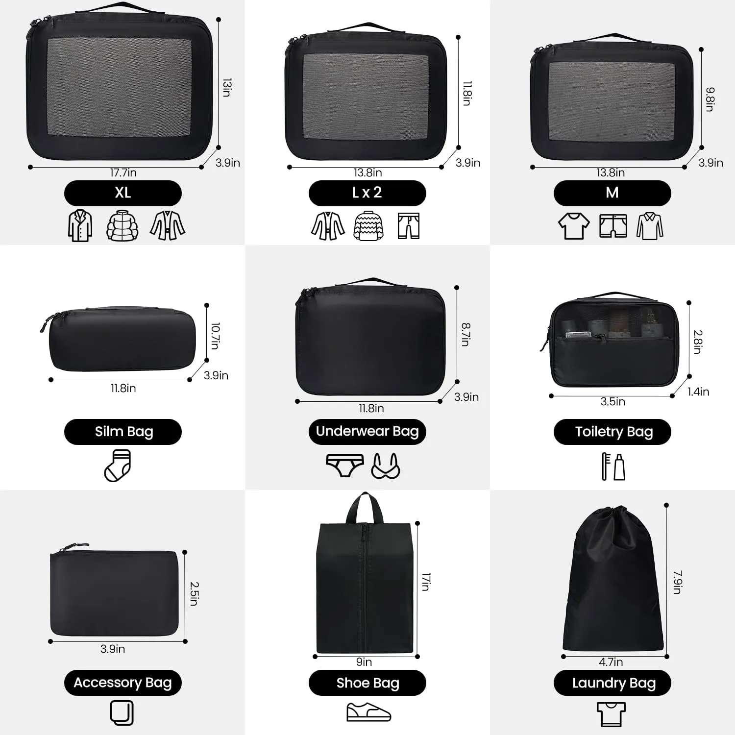 Packing Cubes for Travel | 10 Set, 8 Set |Durable Luggage Organizer 4 Size(Extra Large, Large, Medium, Small),Comprehensive Cubes for Toiletry,Underwear, Shoe,Travel Essentials,Efficient Women Gifts