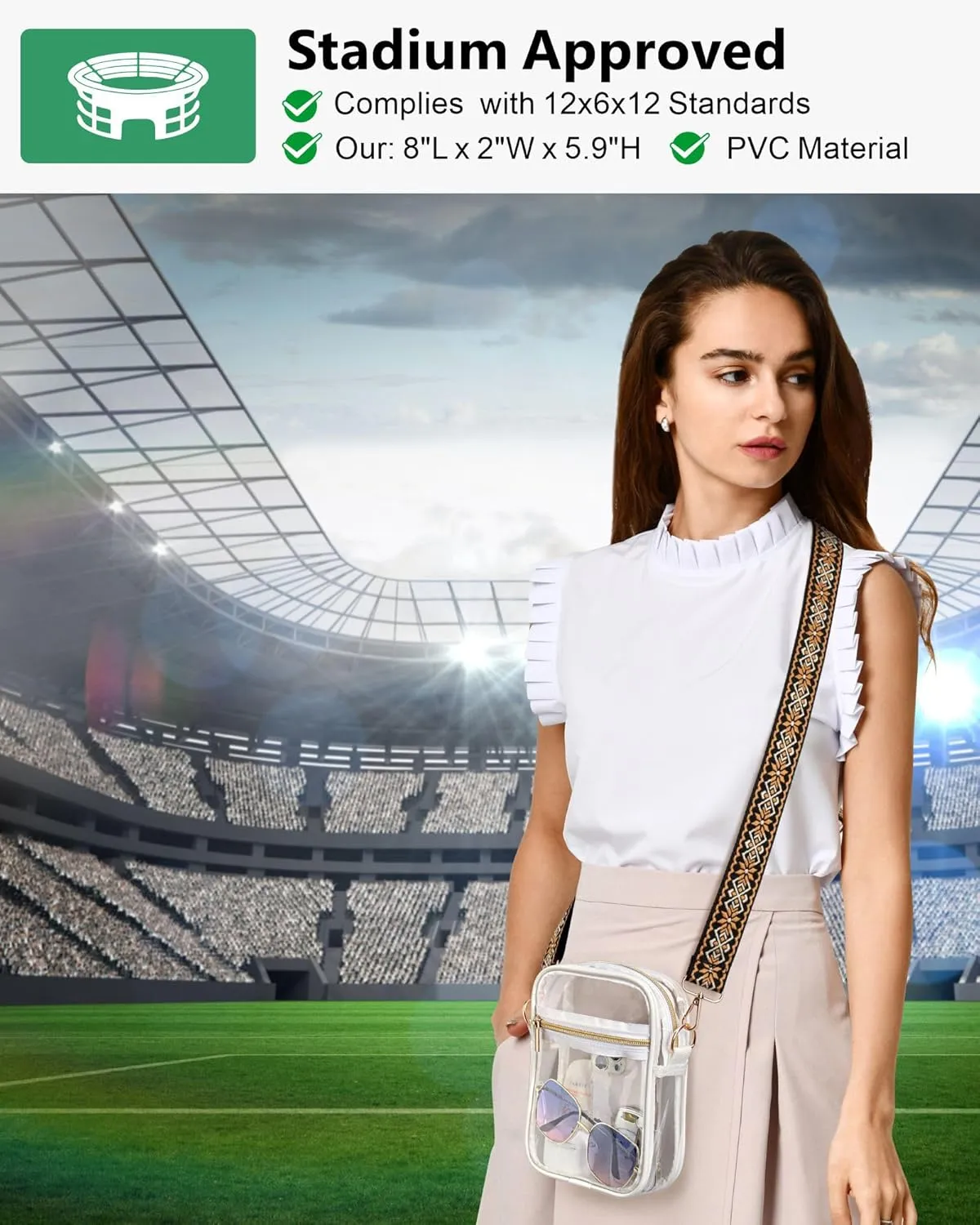 PACKISM Clear Bag for Stadium Events - Clear Purses for Women Stadium Crossbody Messenger Bag for Concerts Sporting Events