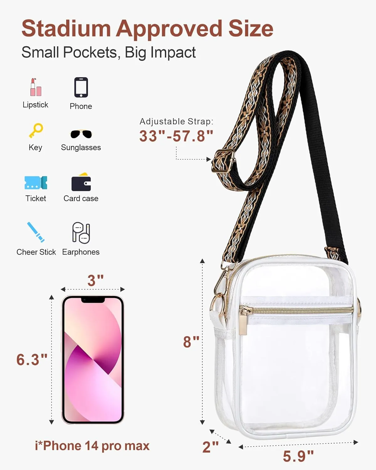 PACKISM Clear Bag for Stadium Events - Clear Purses for Women Stadium Crossbody Messenger Bag for Concerts Sporting Events