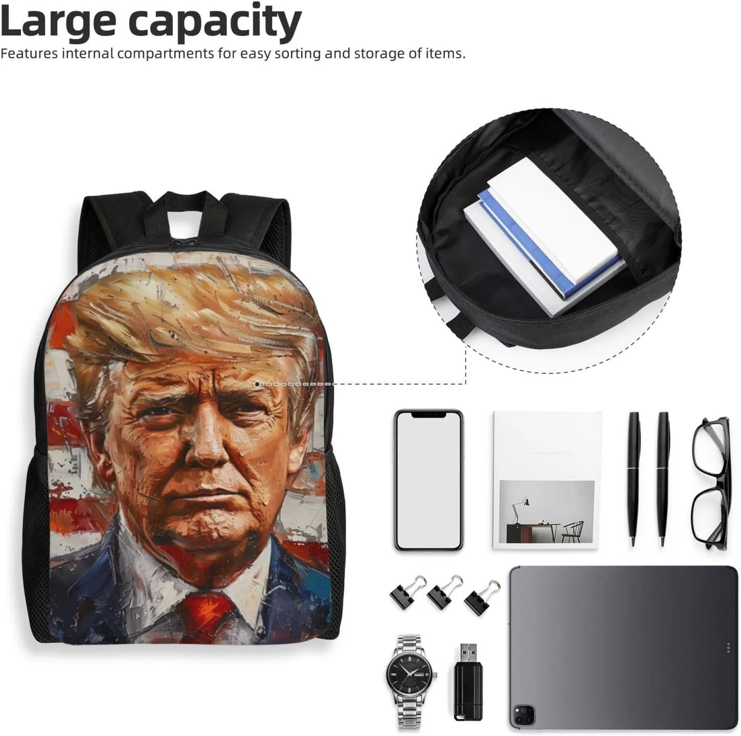 Painted Trump Backpack Waterproof Anti Theft Durable Light Laptop Bag Backpacks For Women Men Travel Gym Backpack