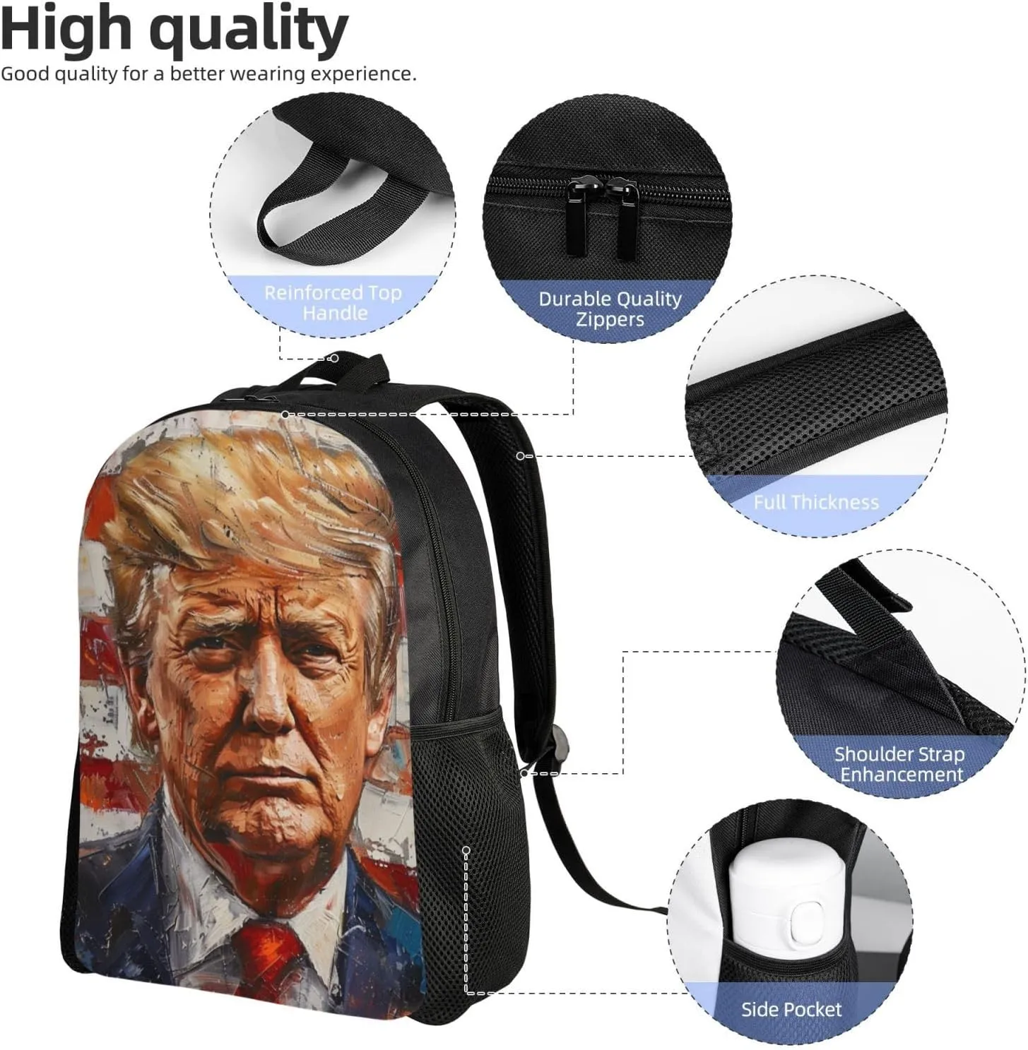 Painted Trump Backpack Waterproof Anti Theft Durable Light Laptop Bag Backpacks For Women Men Travel Gym Backpack