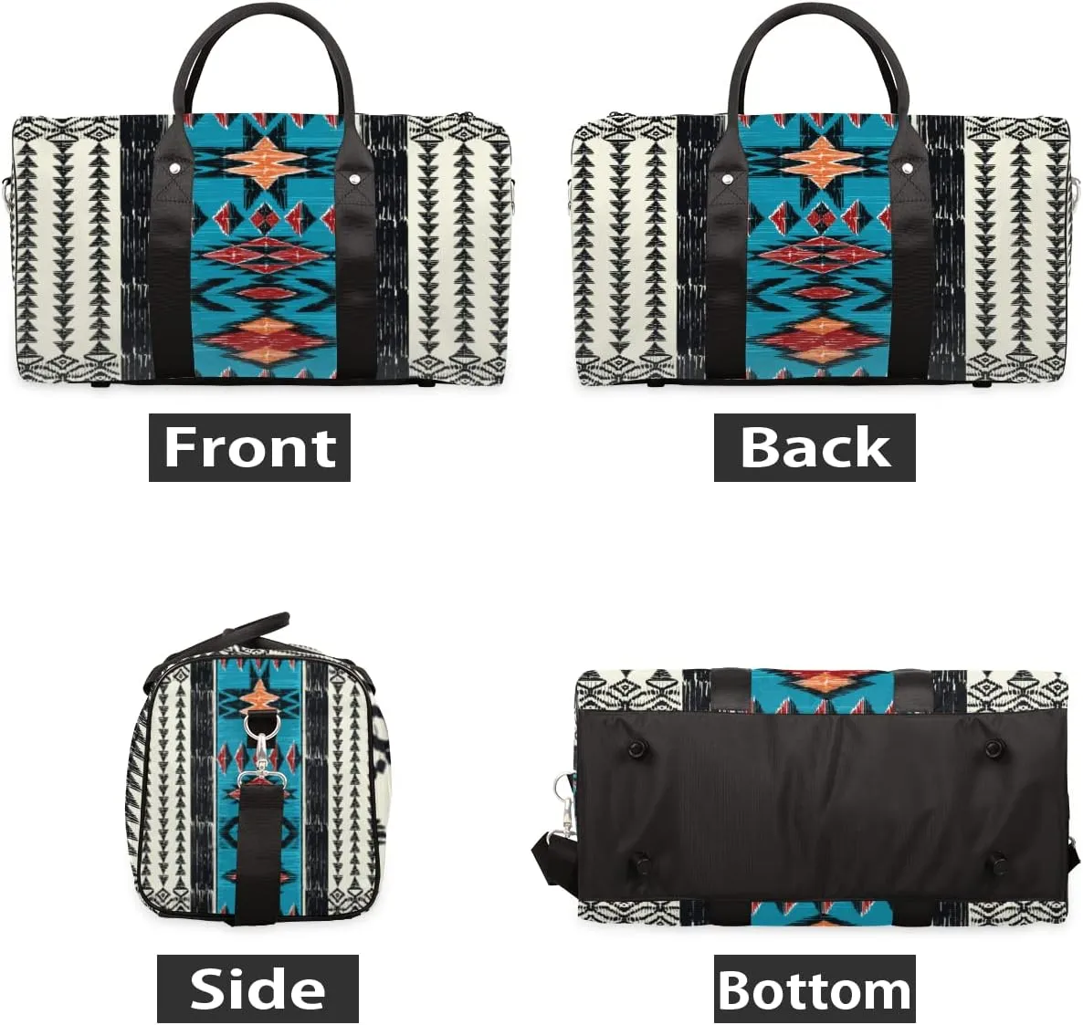 Pardick Aztec Western Small Travel Duffel Bag, Sports Gym Bag, Overnight Bag, Weekender, Waterproof, Lightweight, Foldable, Multifunctional, Polyester