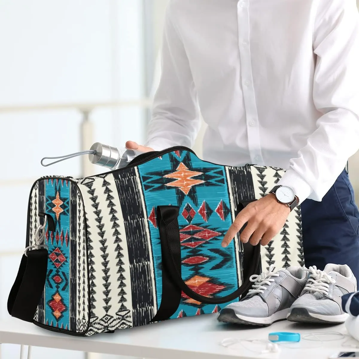 Pardick Aztec Western Small Travel Duffel Bag, Sports Gym Bag, Overnight Bag, Weekender, Waterproof, Lightweight, Foldable, Multifunctional, Polyester