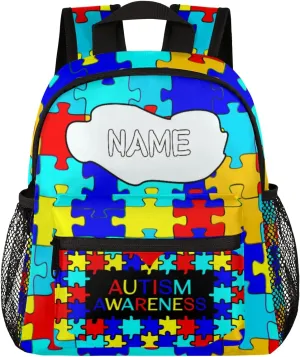 Pardick Personalized Kids Backpack School Bag for Boys, Autism Awareness Custom Toddler Bookbag with Name, Mini Backpack for School & Travel Kindergarten Elementary Bag 12in