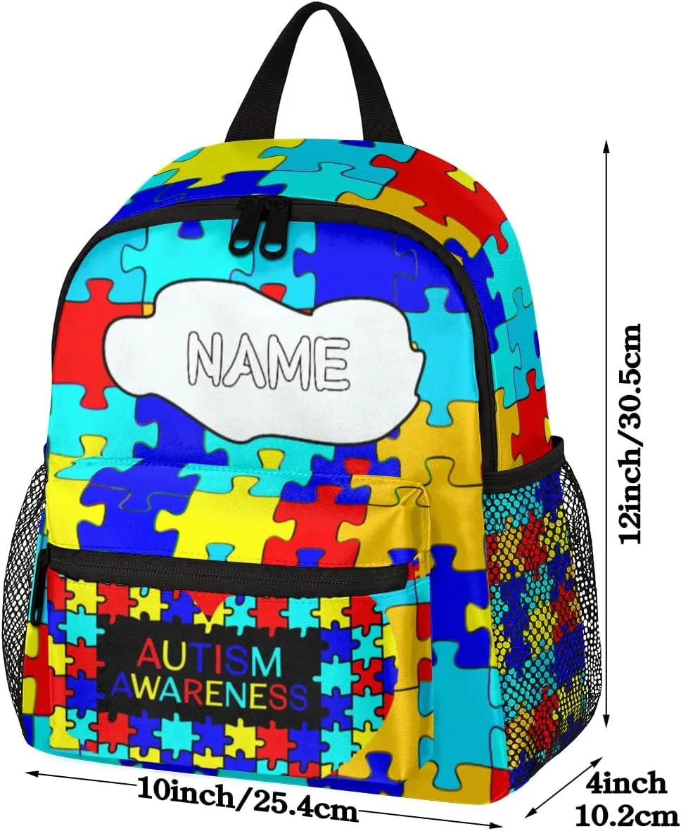 Pardick Personalized Kids Backpack School Bag for Boys, Autism Awareness Custom Toddler Bookbag with Name, Mini Backpack for School & Travel Kindergarten Elementary Bag 12in