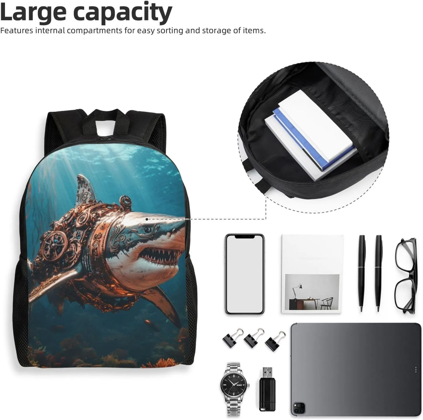 Parts Shark Backpack Waterproof Anti Theft Durable Light Laptop Bag Backpacks For Women Men Travel Gym Backpack