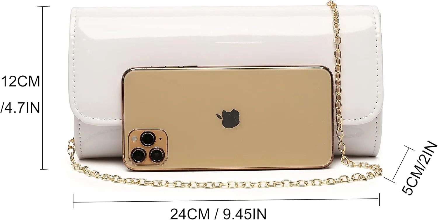Patent Leather Envelope Clutch Purse Shiny Candy Foldover Clutch Evening Bag for Women