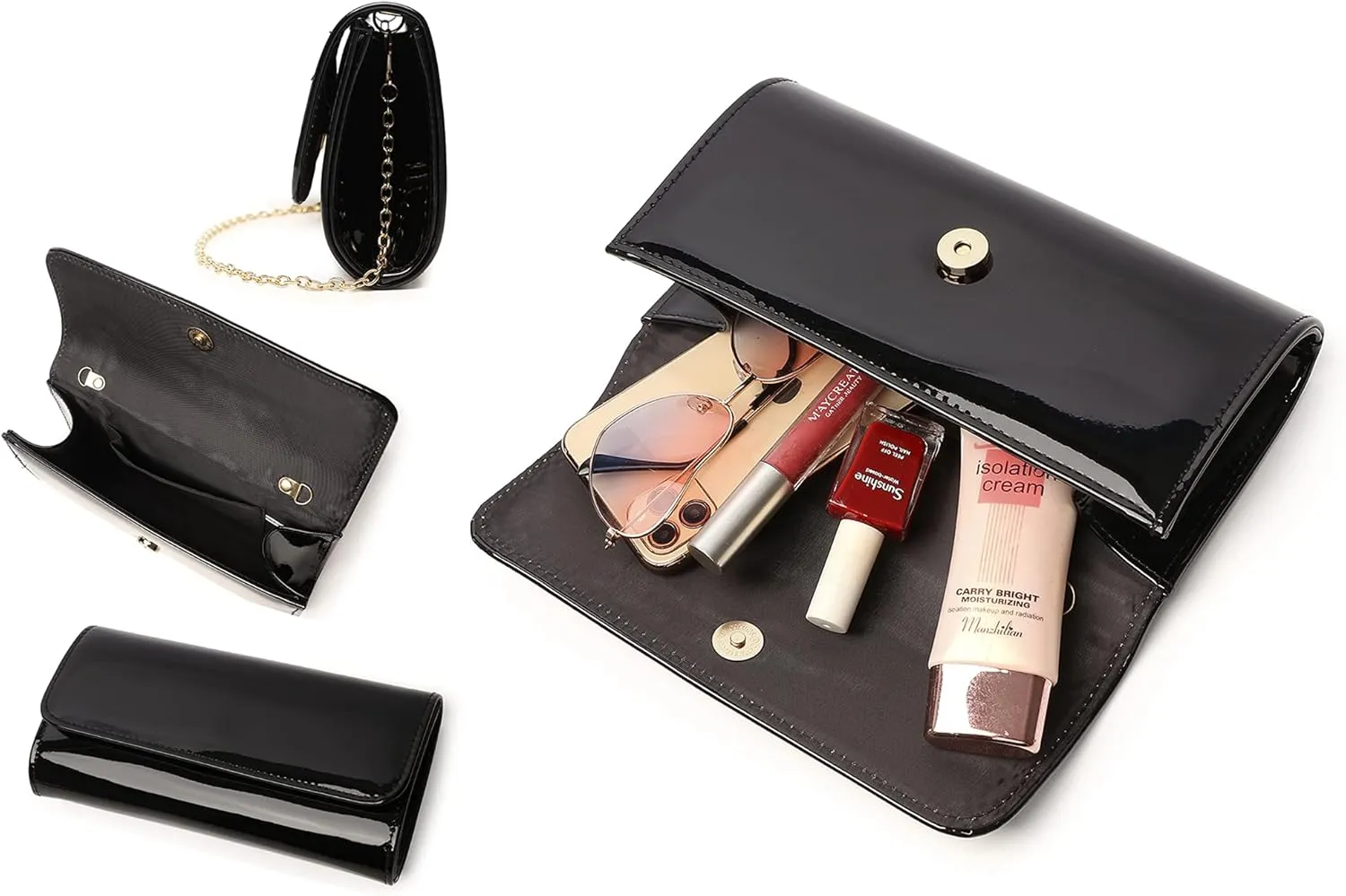 Patent Leather Envelope Clutch Purse Shiny Candy Foldover Clutch Evening Bag for Women
