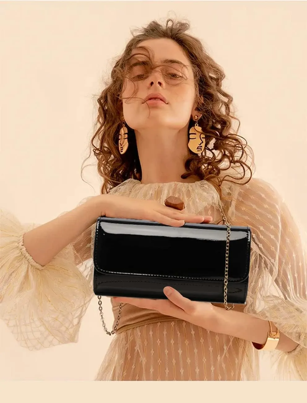 Patent Leather Envelope Clutch Purse Shiny Candy Foldover Clutch Evening Bag for Women