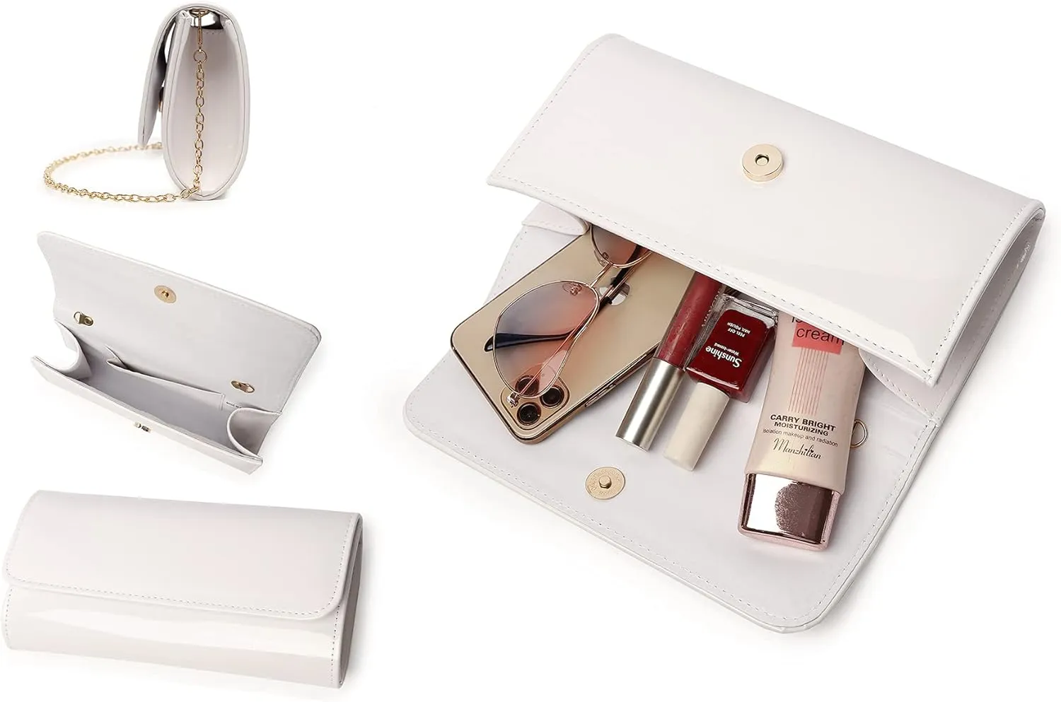 Patent Leather Envelope Clutch Purse Shiny Candy Foldover Clutch Evening Bag for Women