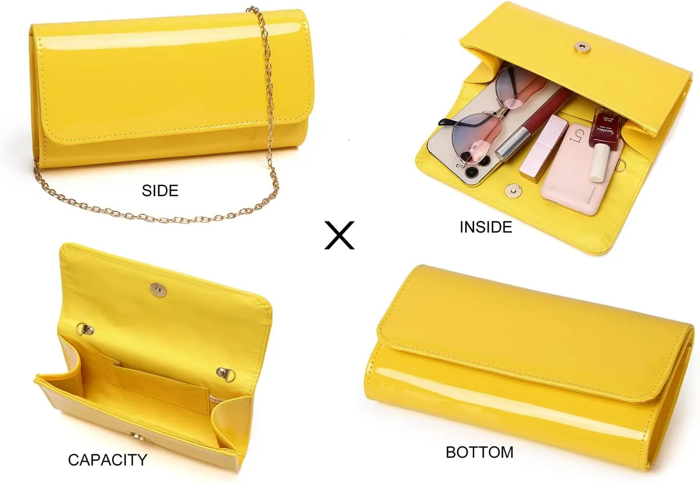 Patent Leather Envelope Clutch Purse Shiny Candy Foldover Clutch Evening Bag for Women