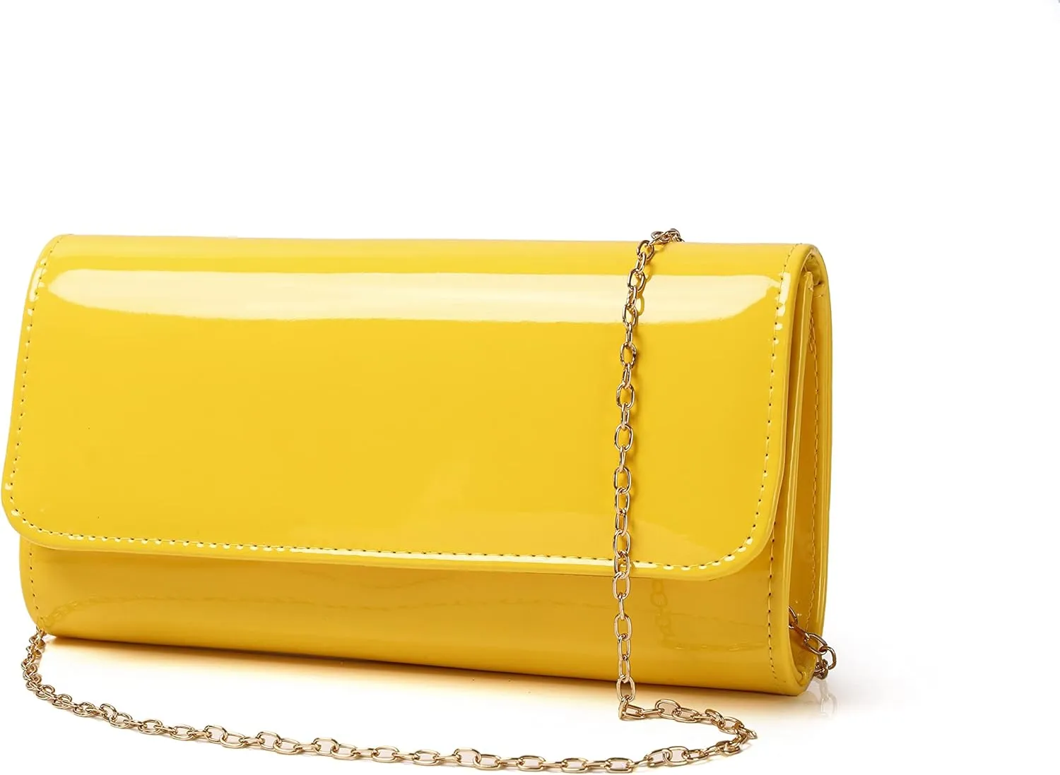 Patent Leather Envelope Clutch Purse Shiny Candy Foldover Clutch Evening Bag for Women
