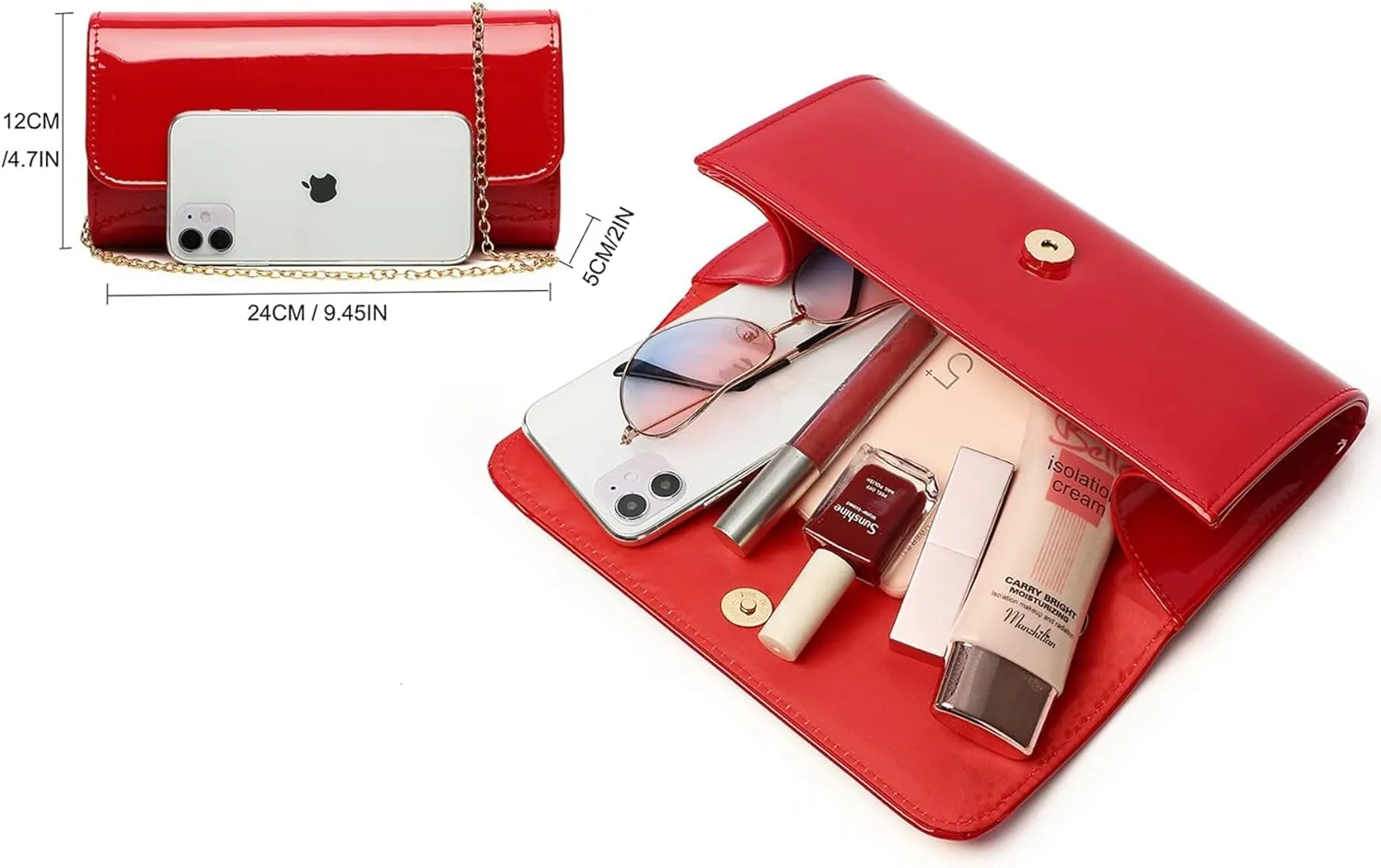 Patent Leather Envelope Clutch Purse Shiny Candy Foldover Clutch Evening Bag for Women