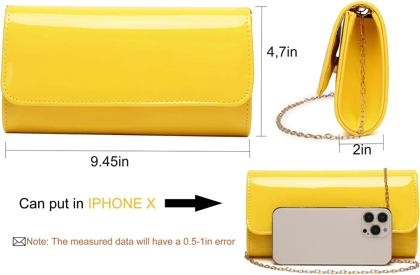 Patent Leather Envelope Clutch Purse Shiny Candy Foldover Clutch Evening Bag for Women
