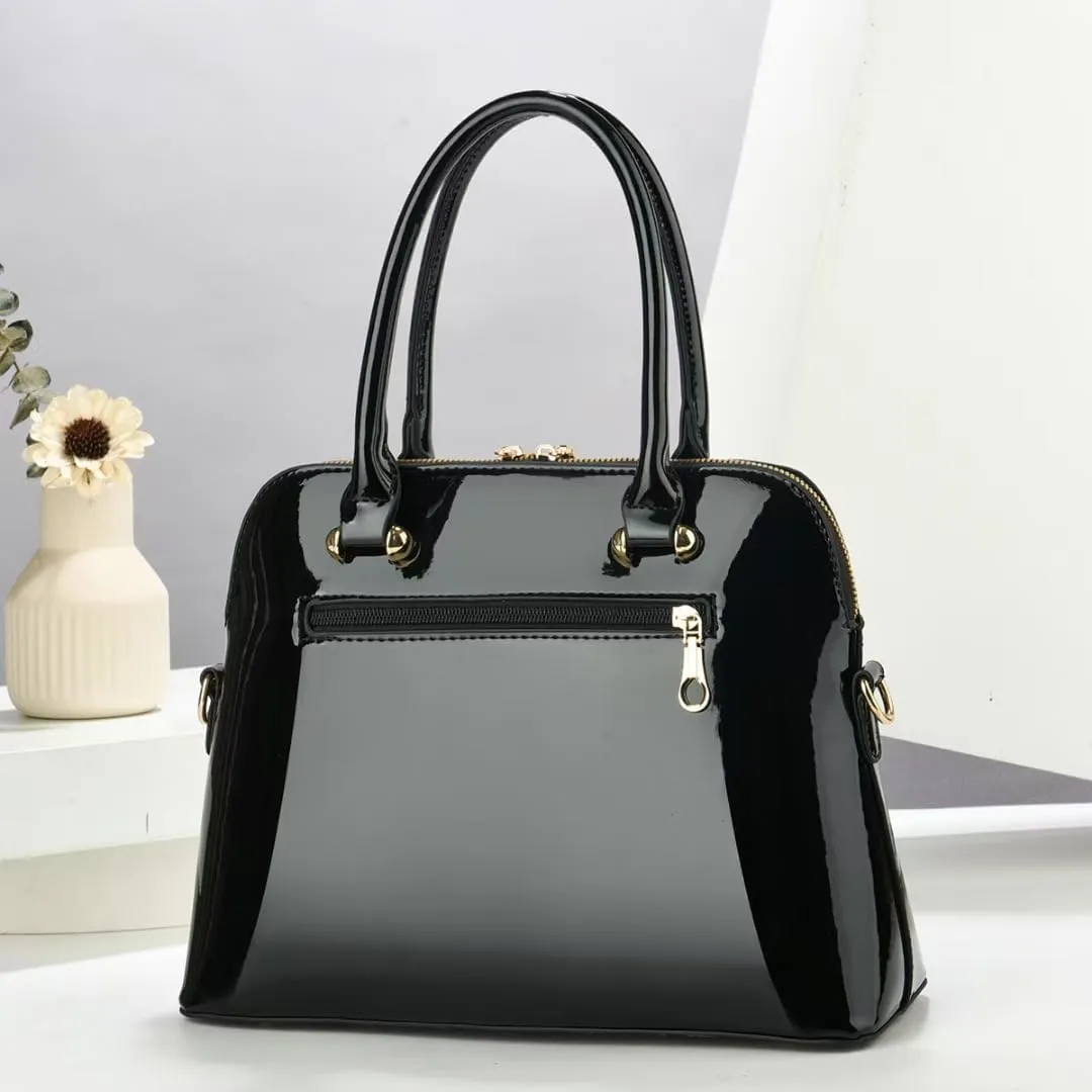 Patent Leather Handbags Shiny Shoulder Bag Elegant Top-handle Purse Come with MINI Clutch for Women