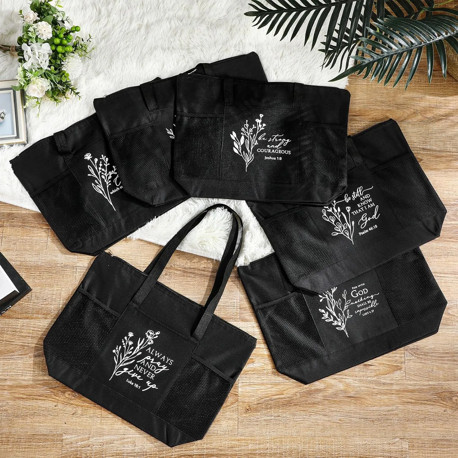 Paterr 6 Pcs Mother's Day Gifts Christian Tote Bags Bulk for Women Church with Zipper Woman Sunday School Teachers Gifts