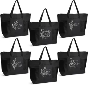 Paterr 6 Pcs Mother's Day Gifts Christian Tote Bags Bulk for Women Church with Zipper Woman Sunday School Teachers Gifts