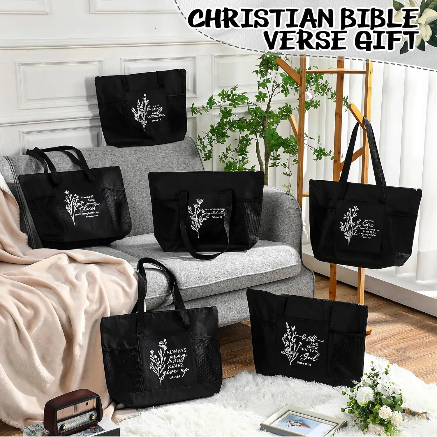 Paterr 6 Pcs Mother's Day Gifts Christian Tote Bags Bulk for Women Church with Zipper Woman Sunday School Teachers Gifts