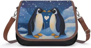 Penguins Love Heart Snowflakes Crossbody Bags for Women Shoulder Bag Flap Handbags Leather Cross Body Purse