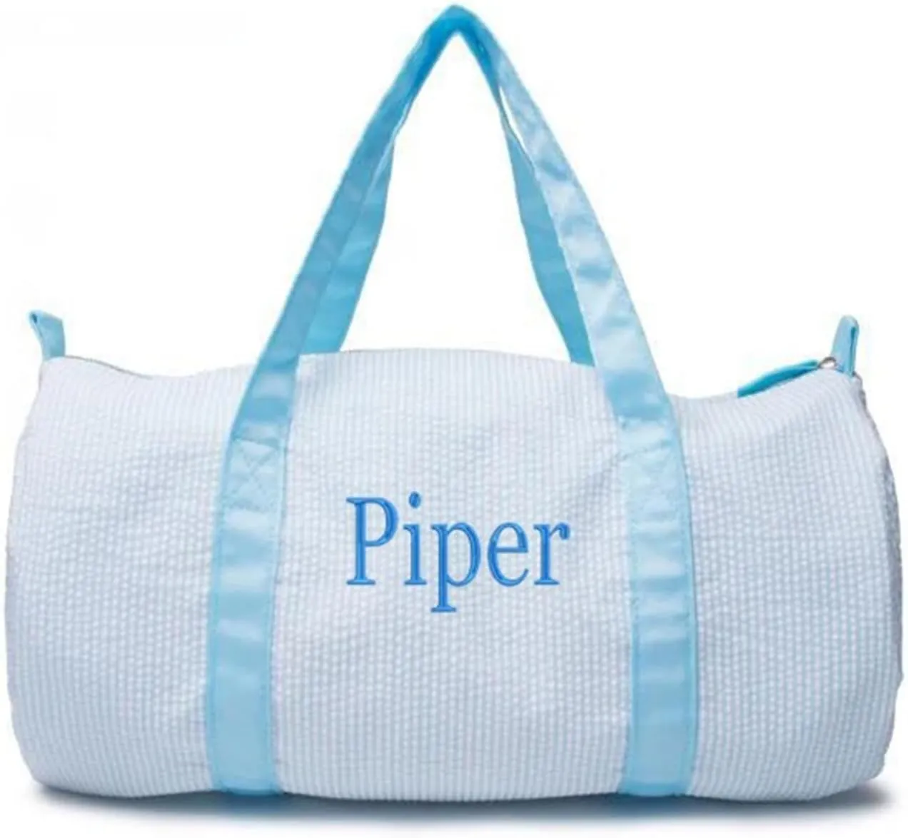 Personalized Baby Duffle Bag, Monogram Seersucker Kid Travel Bag, Kids Duffel Bag, Toddler Diaper Bag, Child Gifts, Overnight Bag, Dance Bag, Light blue, Large