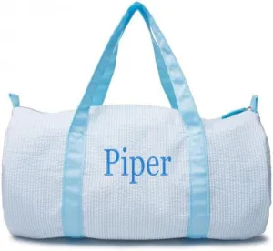Personalized Baby Duffle Bag, Monogram Seersucker Kid Travel Bag, Kids Duffel Bag, Toddler Diaper Bag, Child Gifts, Overnight Bag, Dance Bag, Light blue, Large