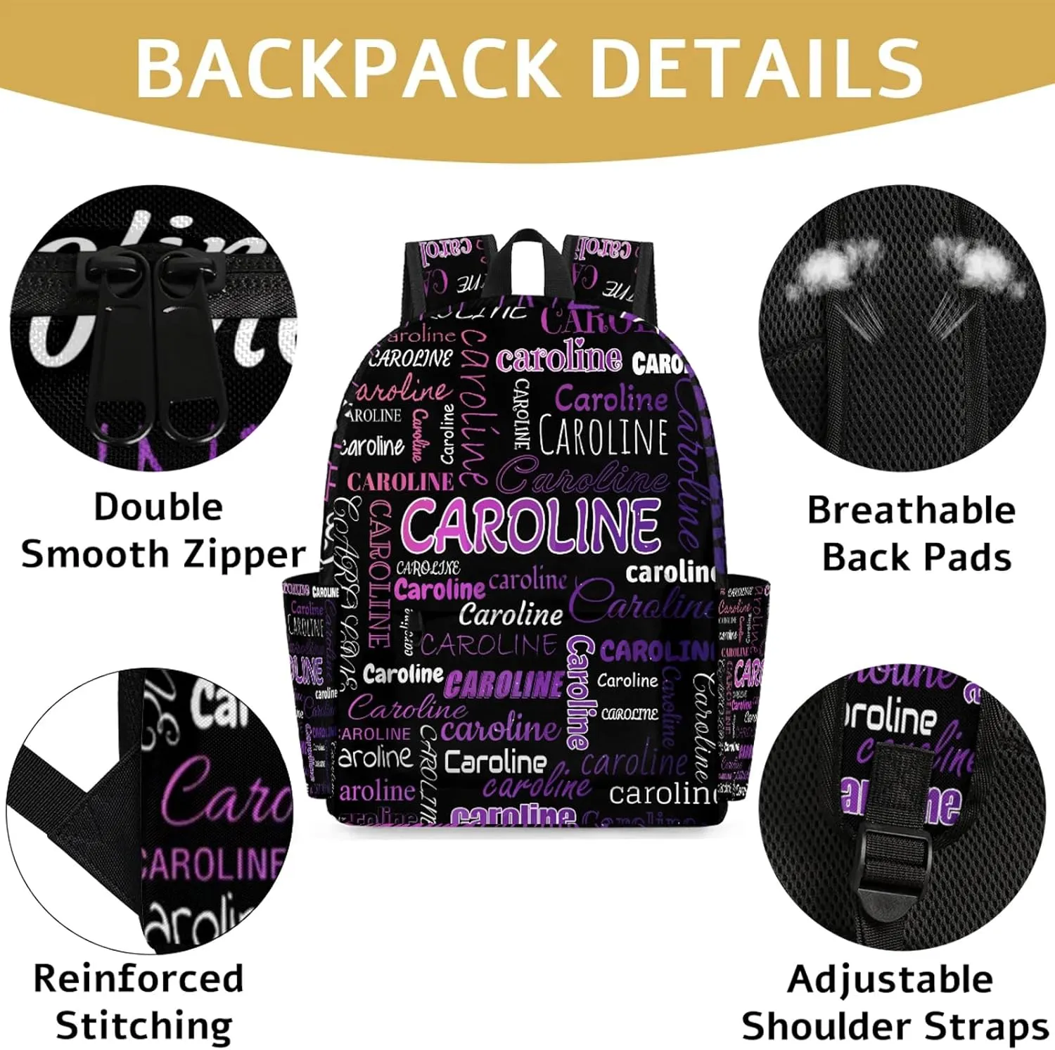 Personalized Backpack Bag with Name Lightweight Custom Shoulder Bags Waterproof Casual Backpacks Travel Laptop Bag 15.1in, Colorful Waves