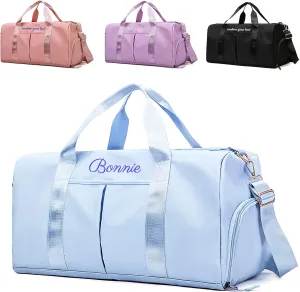 Personalized Blue Polyester Duffel Bag, 19.68 x 11.4 x 9.05 inches, Custom Sports Gym Travel Bag with Wet Dry Pockets & Shoe Compartment