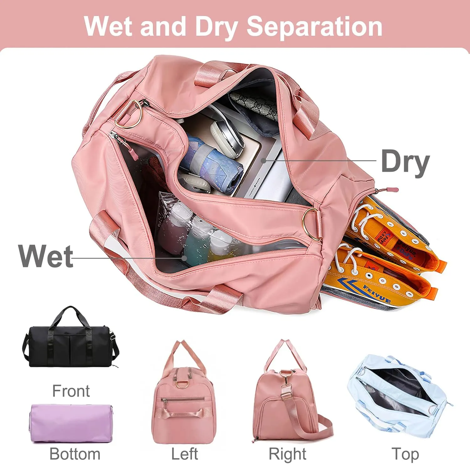 Personalized Blue Polyester Duffel Bag, 19.68 x 11.4 x 9.05 inches, Custom Sports Gym Travel Bag with Wet Dry Pockets & Shoe Compartment