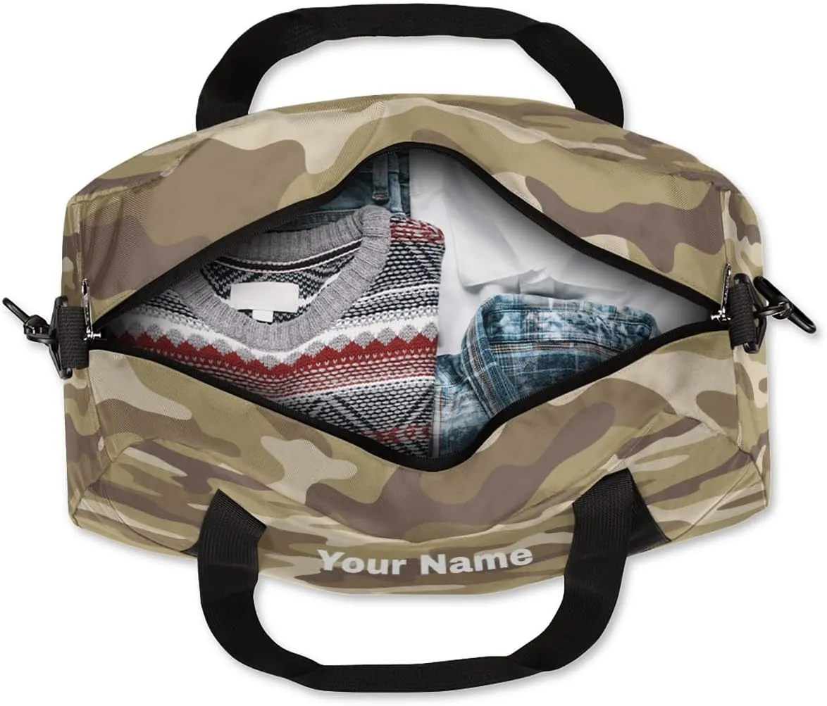 Personalized Camouflage Effective Sport Duffel Bag Custom Name Kids Gym Bags Carry On Travel Bag Weekender Overnight Bag for Boys Girls Teens