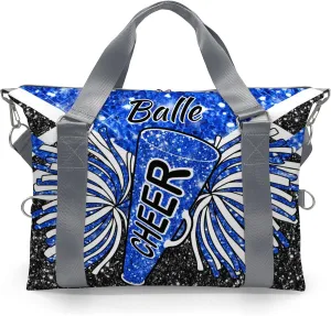 Personalized Cheer Bag Cheerleader Duffel Bag,Custom Sport Gym Bag,Customize Travel Duffle Bag with Name,Overnight Weekender Bags Blue Glitter,Cheerleading Cheer Team Coaches Bag Gifts