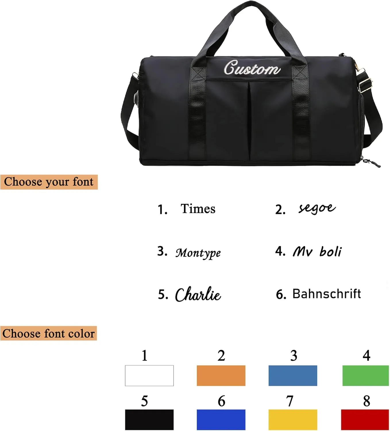 Personalized Custom Duffel Bag for men women Embroidered Name Sports Gym Bag Dance Bag Travel Bag weekend Bag Luggage 19.3x9.4x9.8inch Su-YJF411bag 43-B 0