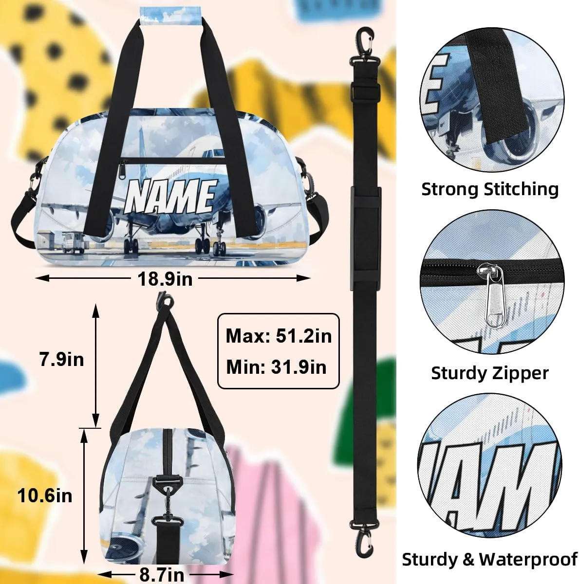 Personalized Custom Gym Bag for Women Men Carry on Airplane Travel Duffel Tote Cartoon Airport Overnight Workout Weekender Bag