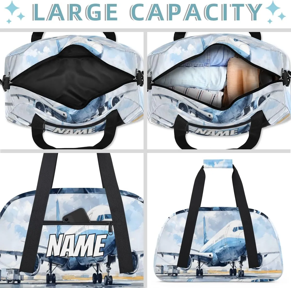 Personalized Custom Gym Bag for Women Men Carry on Airplane Travel Duffel Tote Cartoon Airport Overnight Workout Weekender Bag