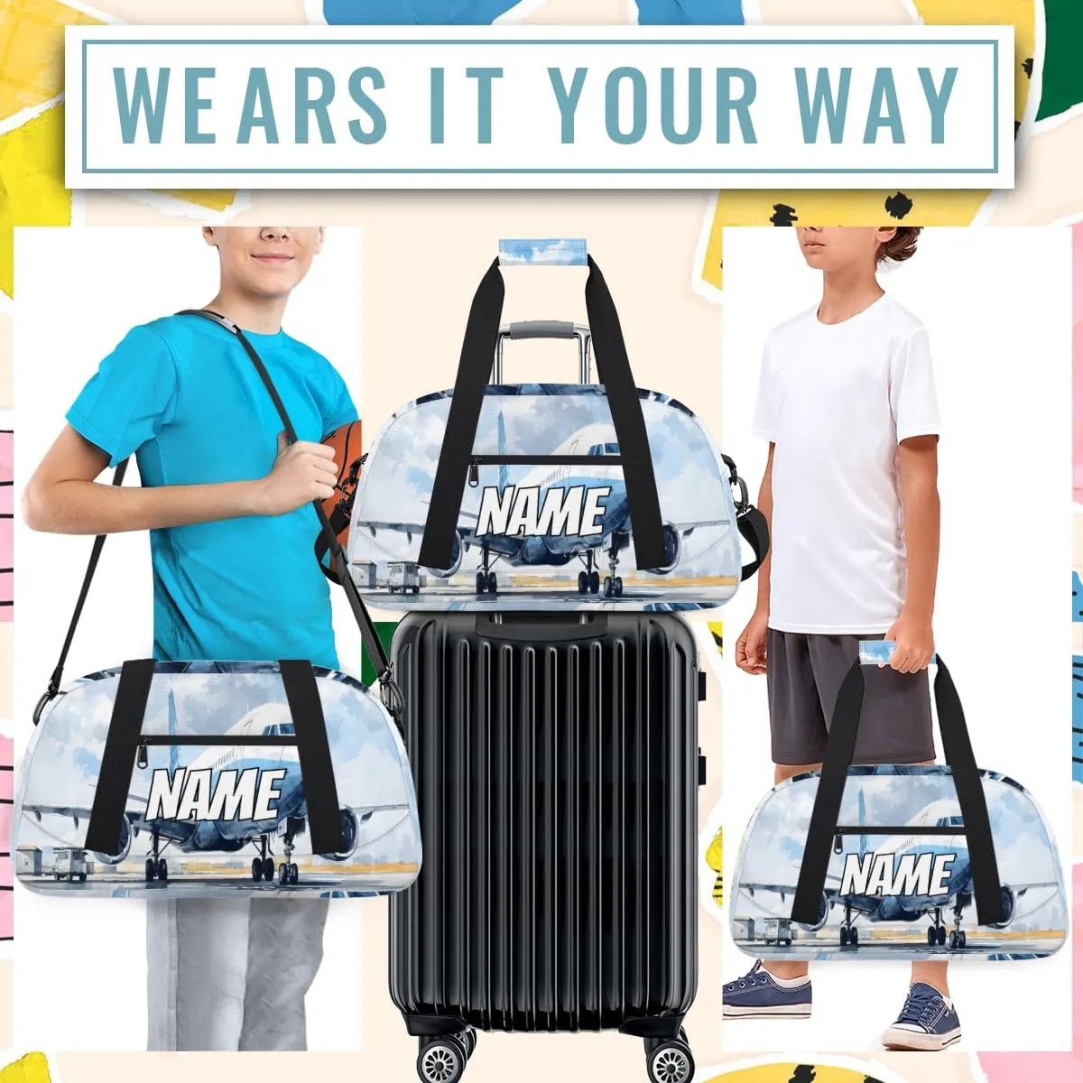 Personalized Custom Gym Bag for Women Men Carry on Airplane Travel Duffel Tote Cartoon Airport Overnight Workout Weekender Bag