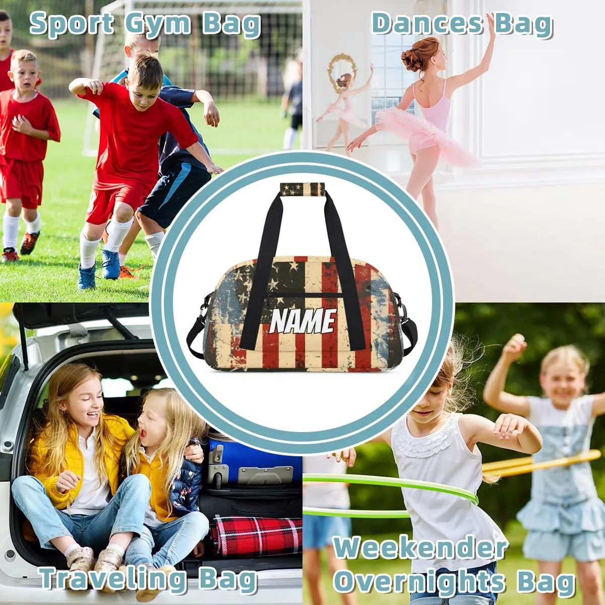 Personalized Custom Gym Bag for Women Men Carry on American Flag Travel Duffel Tote Vintage Independence Day Overnight Workout Weekender Bag