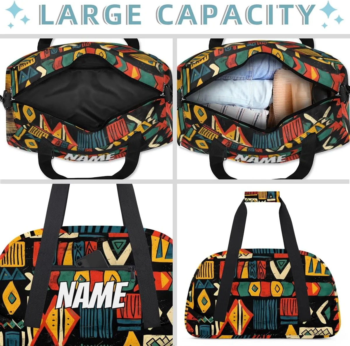 Personalized Custom Gym Bag for Women Men Carry on Aztec Western Travel Duffel Tote Abstract Pattern Overnight Workout Weekender Bag